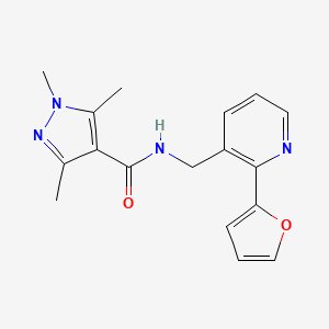 molecular formula C17H18N4O2 B2658303 N-((2-(furan-2-yl)pyridin-3-yl)methyl)-1,3,5-trimethyl-1H-pyrazole-4-carboxamide CAS No. 2034268-86-3