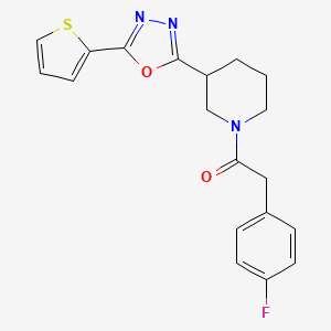 molecular formula C19H18FN3O2S B2658304 2-(4-氟苯基)-1-(3-(5-(噻吩-2-基)-1,3,4-恶二唑-2-基)哌啶-1-基)乙酮 CAS No. 1105199-76-5