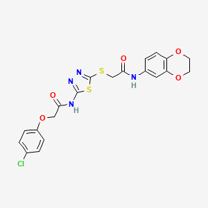 molecular formula C20H17ClN4O5S2 B2658306 2-(4-氯苯氧基)-N-(5-((2-((2,3-二氢苯并[b][1,4]二噁英-6-基)氨基)-2-氧代乙基)硫代)-1,3,4-噻二唑-2-基)乙酰胺 CAS No. 868976-84-5