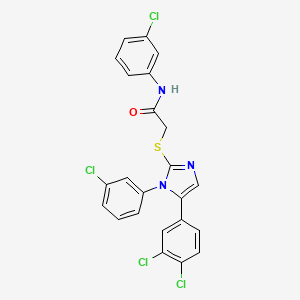 molecular formula C23H15Cl4N3OS B2658309 N-(3-chlorophenyl)-2-((1-(3-chlorophenyl)-5-(3,4-dichlorophenyl)-1H-imidazol-2-yl)thio)acetamide CAS No. 1207037-47-5