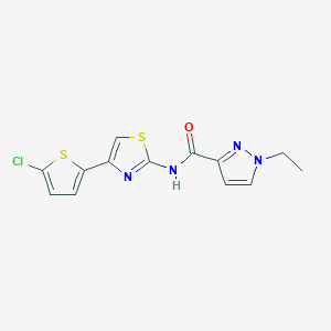 molecular formula C13H11ClN4OS2 B2658313 N-(4-(5-chlorothiophen-2-yl)thiazol-2-yl)-1-ethyl-1H-pyrazole-3-carboxamide CAS No. 1170426-35-3