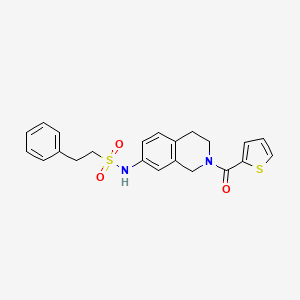 molecular formula C22H22N2O3S2 B2658317 2-phenyl-N-(2-(thiophene-2-carbonyl)-1,2,3,4-tetrahydroisoquinolin-7-yl)ethanesulfonamide CAS No. 955711-71-4