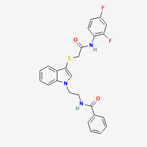 molecular formula C25H21F2N3O2S B2658324 N-[2-[3-[2-(2,4-difluoroanilino)-2-oxoethyl]sulfanylindol-1-yl]ethyl]benzamide CAS No. 862826-39-9