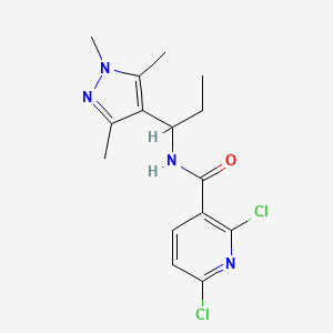 molecular formula C15H18Cl2N4O B2658340 2,6-Dichloro-N-[1-(1,3,5-trimethylpyrazol-4-YL)propyl]pyridine-3-carboxamide CAS No. 1385361-25-0