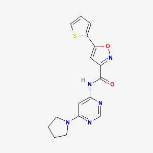 molecular formula C16H15N5O2S B2658341 N-(6-(pyrrolidin-1-yl)pyrimidin-4-yl)-5-(thiophen-2-yl)isoxazole-3-carboxamide CAS No. 1421584-13-5