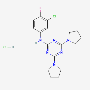 molecular formula C17H21Cl2FN6 B2658353 N-(3-chloro-4-fluorophenyl)-4,6-di(pyrrolidin-1-yl)-1,3,5-triazin-2-amine hydrochloride CAS No. 1179414-62-0