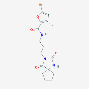 molecular formula C16H20BrN3O4 B2658356 5-bromo-N-(3-{2,4-dioxo-1,3-diazaspiro[4.4]nonan-3-yl}propyl)-3-methylfuran-2-carboxamide CAS No. 1795433-54-3
