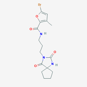 molecular formula C16H20BrN3O4 B2658356 5-溴-N-(3-{2,4-二氧代-1,3-二氮杂螺[4.4]壬-3-基}丙基)-3-甲基呋喃-2-甲酰胺 CAS No. 1795433-54-3