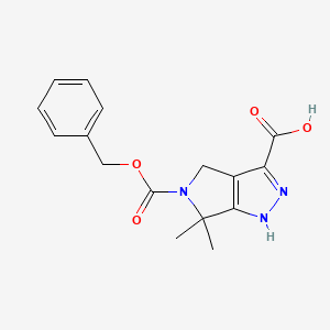 molecular formula C16H17N3O4 B2658373 6,6-Dimethyl-5-phenylmethoxycarbonyl-1,4-dihydropyrrolo[3,4-c]pyrazole-3-carboxylic acid CAS No. 2287317-40-0