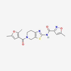 molecular formula C18H18N4O4S B2658376 N-(5-(2,5-二甲基呋喃-3-羰基)-4,5,6,7-四氢噻唑并[5,4-c]吡啶-2-基)-5-甲基异恶唑-3-甲酰胺 CAS No. 1396808-58-4
