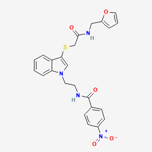 molecular formula C24H22N4O5S B2658397 N-(2-(3-((2-((呋喃-2-基甲基)氨基)-2-氧代乙基)硫代)-1H-吲哚-1-基)乙基)-4-硝基苯甲酰胺 CAS No. 532973-70-9
