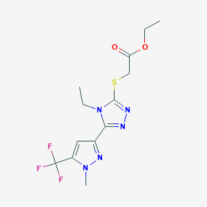molecular formula C13H16F3N5O2S B2658414 Ethyl ({4-ethyl-5-[1-methyl-5-(trifluoromethyl)-1H-pyrazol-3-YL]-4H-1,2,4-triazol-3-YL}thio)acetate CAS No. 1005680-56-7