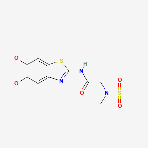 molecular formula C13H17N3O5S2 B2658425 N-(5,6-二甲氧基苯并[d]噻唑-2-基)-2-(N-甲基甲基磺酰胺基)乙酰胺 CAS No. 1170426-87-5