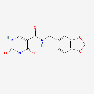 molecular formula C14H13N3O5 B2658454 N-(benzo[d][1,3]dioxol-5-ylmethyl)-3-methyl-2,4-dioxo-1,2,3,4-tetrahydropyrimidine-5-carboxamide CAS No. 1351585-01-7