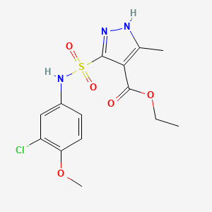 molecular formula C14H16ClN3O5S B2658455 ethyl 5-(N-(3-chloro-4-methoxyphenyl)sulfamoyl)-3-methyl-1H-pyrazole-4-carboxylate CAS No. 1297612-23-7