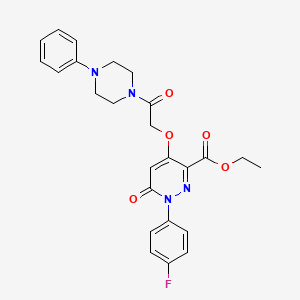 molecular formula C25H25FN4O5 B2658459 Ethyl 1-(4-fluorophenyl)-6-oxo-4-(2-oxo-2-(4-phenylpiperazin-1-yl)ethoxy)-1,6-dihydropyridazine-3-carboxylate CAS No. 899732-85-5