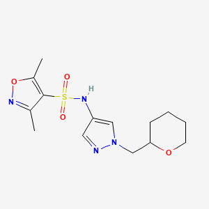 molecular formula C14H20N4O4S B2658482 3,5-dimethyl-N-(1-((tetrahydro-2H-pyran-2-yl)methyl)-1H-pyrazol-4-yl)isoxazole-4-sulfonamide CAS No. 2034230-20-9