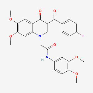 molecular formula C28H25FN2O7 B2658492 N-(3,4-dimethoxyphenyl)-2-[3-(4-fluorobenzoyl)-6,7-dimethoxy-4-oxoquinolin-1-yl]acetamide CAS No. 866590-21-8
