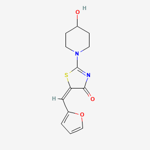 molecular formula C13H14N2O3S B2658512 5-[(E)-2-呋喃基亚甲叉]-2-(4-羟基哌啶基)-1,3-噻唑-4(5H)-酮 CAS No. 866133-41-7