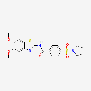 molecular formula C20H21N3O5S2 B2658540 N-(5,6-dimethoxybenzo[d]thiazol-2-yl)-4-(pyrrolidin-1-ylsulfonyl)benzamide CAS No. 895436-89-2