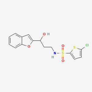 molecular formula C15H14ClNO4S2 B2658558 N-(3-(benzofuran-2-yl)-3-hydroxypropyl)-5-chlorothiophene-2-sulfonamide CAS No. 1448069-78-0