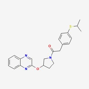 molecular formula C23H25N3O2S B2658564 2-[4-(丙-2-硫烷基)苯基]-1-[3-(喹喔啉-2-氧代)吡咯烷-1-基]乙-1-酮 CAS No. 2097904-23-7