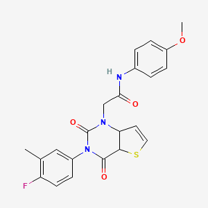 molecular formula C22H18FN3O4S B2658574 2-[3-(4-fluoro-3-methylphenyl)-2,4-dioxo-1H,2H,3H,4H-thieno[3,2-d]pyrimidin-1-yl]-N-(4-methoxyphenyl)acetamide CAS No. 1260625-29-3