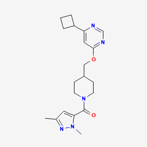 molecular formula C20H27N5O2 B2658575 [4-[(6-Cyclobutylpyrimidin-4-yl)oxymethyl]piperidin-1-yl]-(2,5-dimethylpyrazol-3-yl)methanone CAS No. 2380060-33-1