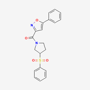 molecular formula C20H18N2O4S B2658588 (5-Phenylisoxazol-3-yl)(3-(phenylsulfonyl)pyrrolidin-1-yl)methanone CAS No. 1448075-97-5