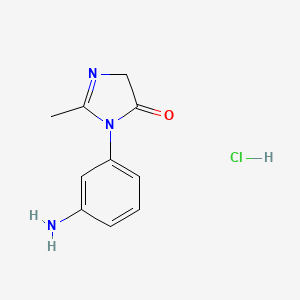 molecular formula C10H12ClN3O B2658599 3-(3-Aminophenyl)-2-methyl-3,5-dihydro-4H-imidazol-4-one hydrochloride CAS No. 1443278-94-1