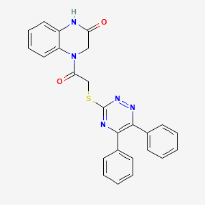molecular formula C25H19N5O2S B2658606 4-(2-((5,6-diphenyl-1,2,4-triazin-3-yl)thio)acetyl)-3,4-dihydroquinoxalin-2(1H)-one CAS No. 565224-44-4