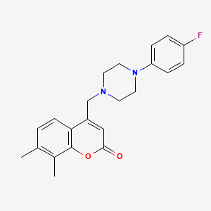 molecular formula C22H23FN2O2 B2658622 4-[[4-(4-Fluorophenyl)piperazin-1-yl]methyl]-7,8-dimethylchromen-2-one CAS No. 877786-58-8