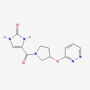 molecular formula C12H13N5O3 B2658625 4-(3-(pyridazin-3-yloxy)pyrrolidine-1-carbonyl)-1H-imidazol-2(3H)-one CAS No. 2034279-63-3