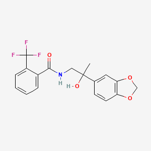 molecular formula C18H16F3NO4 B2658626 N-(2-(benzo[d][1,3]dioxol-5-yl)-2-hydroxypropyl)-2-(trifluoromethyl)benzamide CAS No. 1396772-58-9