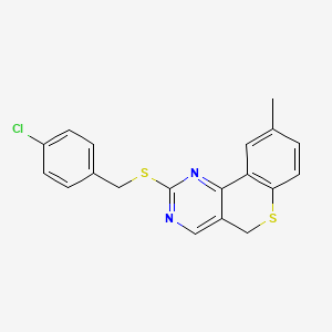 molecular formula C19H15ClN2S2 B2658636 4-chlorobenzyl 9-methyl-5H-thiochromeno[4,3-d]pyrimidin-2-yl sulfide CAS No. 478246-87-6