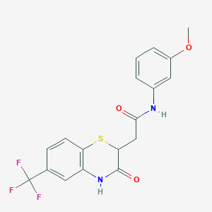 molecular formula C18H15F3N2O3S B2658640 N-(3-甲氧基苯基)-2-[3-氧代-6-(三氟甲基)-3,4-二氢-2H-1,4-苯并噻嗪-2-基]乙酰胺 CAS No. 432016-25-6