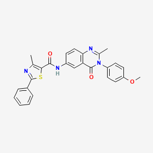molecular formula C27H22N4O3S B2658647 N-(3-(4-甲氧基苯基)-2-甲基-4-氧代-3,4-二氢喹唑啉-6-基)-4-甲基-2-苯基噻唑-5-甲酰胺 CAS No. 1170900-55-6