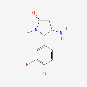molecular formula C11H12ClFN2O B2658649 4-Amino-5-(4-chloro-3-fluorophenyl)-1-methylpyrrolidin-2-one CAS No. 1340182-03-7