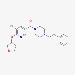 molecular formula C22H26ClN3O3 B2658661 （5-氯-6-（（四氢呋喃-3-基）氧基）吡啶-3-基）（4-苯乙基哌嗪-1-基）甲苯酮 CAS No. 1904327-36-1