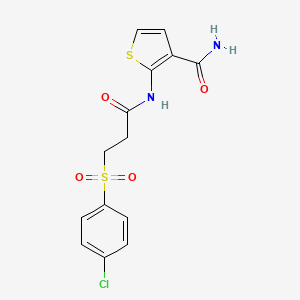 molecular formula C14H13ClN2O4S2 B2658666 2-[3-(4-氯苯磺酰)丙酰胺]噻吩-3-甲酰胺 CAS No. 851174-34-0