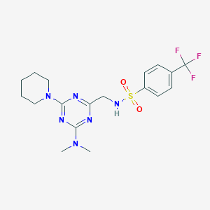 molecular formula C18H23F3N6O2S B2658670 N-((4-(dimethylamino)-6-(piperidin-1-yl)-1,3,5-triazin-2-yl)methyl)-4-(trifluoromethyl)benzenesulfonamide CAS No. 2034550-23-5