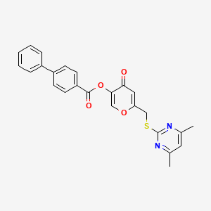 molecular formula C25H20N2O4S B2658671 6-(((4,6-dimethylpyrimidin-2-yl)thio)methyl)-4-oxo-4H-pyran-3-yl [1,1'-biphenyl]-4-carboxylate CAS No. 877636-84-5