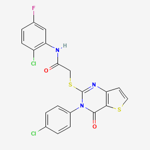 molecular formula C20H12Cl2FN3O2S2 B2658677 N-(2-chloro-5-fluorophenyl)-2-{[3-(4-chlorophenyl)-4-oxo-3,4-dihydrothieno[3,2-d]pyrimidin-2-yl]sulfanyl}acetamide CAS No. 1260984-93-7