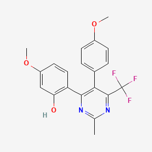 molecular formula C20H17F3N2O3 B2658687 5-Methoxy-2-(5-(4-methoxyphenyl)-2-methyl-6-(trifluoromethyl)pyrimidin-4-yl)phenol CAS No. 896075-26-6