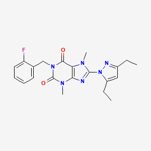 molecular formula C21H23FN6O2 B2658704 8-(3,5-diethyl-1H-pyrazol-1-yl)-1-(2-fluorobenzyl)-3,7-dimethyl-1H-purine-2,6(3H,7H)-dione CAS No. 1014029-50-5