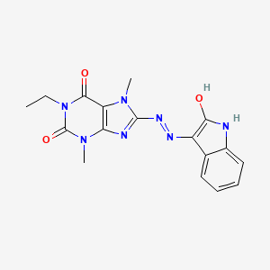molecular formula C17H17N7O3 B2658719 (Z)-1-ethyl-3,7-dimethyl-8-(2-(2-oxoindolin-3-ylidene)hydrazinyl)-1H-purine-2,6(3H,7H)-dione CAS No. 1203444-91-0