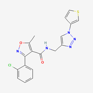 molecular formula C18H14ClN5O2S B2658764 3-(2-chlorophenyl)-5-methyl-N-((1-(thiophen-3-yl)-1H-1,2,3-triazol-4-yl)methyl)isoxazole-4-carboxamide CAS No. 2097912-49-5