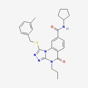 molecular formula C26H29N5O2S B2658772 N-cyclopentyl-1-((3-methylbenzyl)thio)-5-oxo-4-propyl-4,5-dihydro-[1,2,4]triazolo[4,3-a]quinazoline-8-carboxamide CAS No. 1114830-26-0