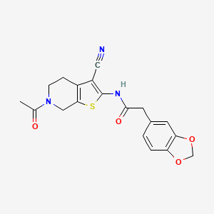 molecular formula C19H17N3O4S B2658775 N-(6-acetyl-3-cyano-4,5,6,7-tetrahydrothieno[2,3-c]pyridin-2-yl)-2-(benzo[d][1,3]dioxol-5-yl)acetamide CAS No. 921923-26-4