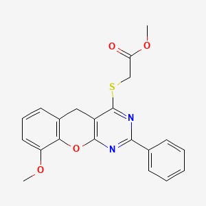 molecular formula C21H18N2O4S B2658776 [(9-甲氧基-2-苯基-5H-色烯并[2,3-d]嘧啶-4-基)硫代]乙酸甲酯 CAS No. 866811-22-5